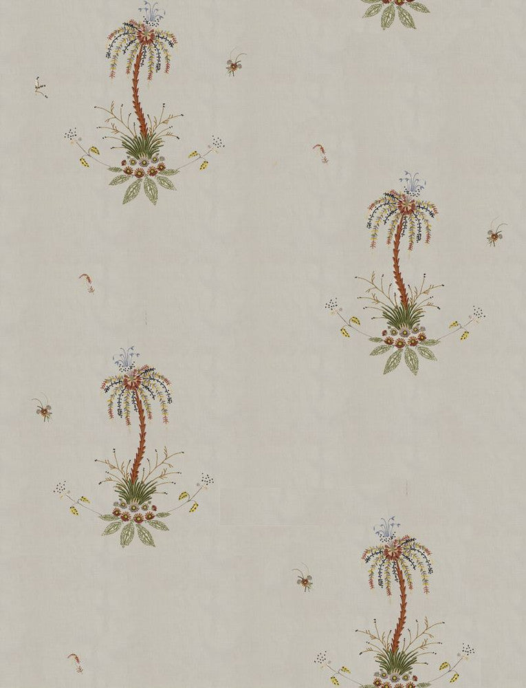 Royal Poncianna Embroidery Multi On Creme 22140 by Schumacher Fabric - 100% Cotton Wyzenbeek 1,000 Horizontal: 35 and Vertical: 45.75 54 - Fabric Carolina -