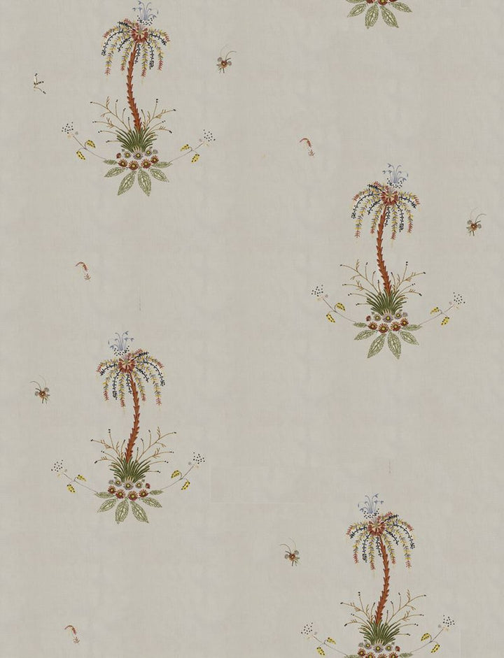 Royal Poncianna Embroidery Multi On Creme 22140 by Schumacher Fabric - 100% Cotton Wyzenbeek 1,000 Horizontal: 35 and Vertical: 45.75 54 - Fabric Carolina -