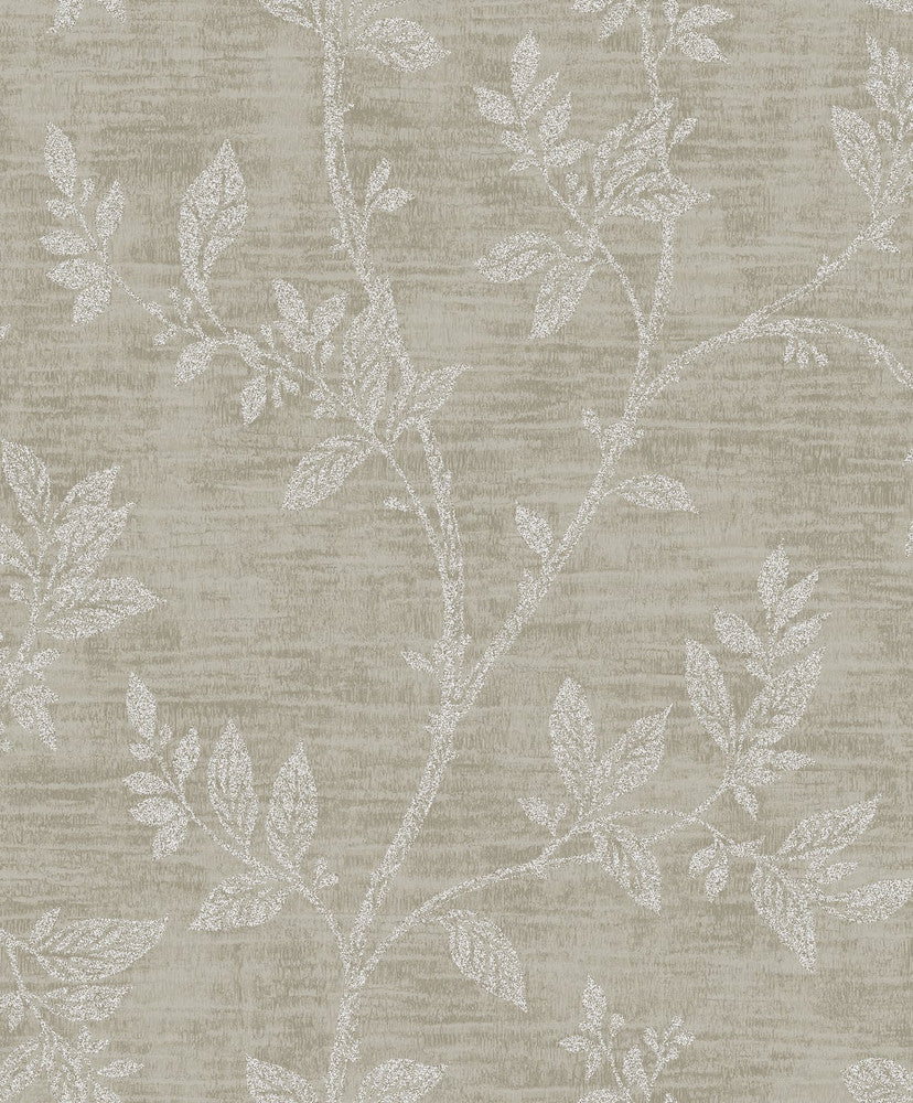 Leaf Trail Metallic Taupe & Glass Beads by Seabrook Wallpaper Essential Textures Netherlands 56.05 25.2" 20.5" - Fabric Carolina -