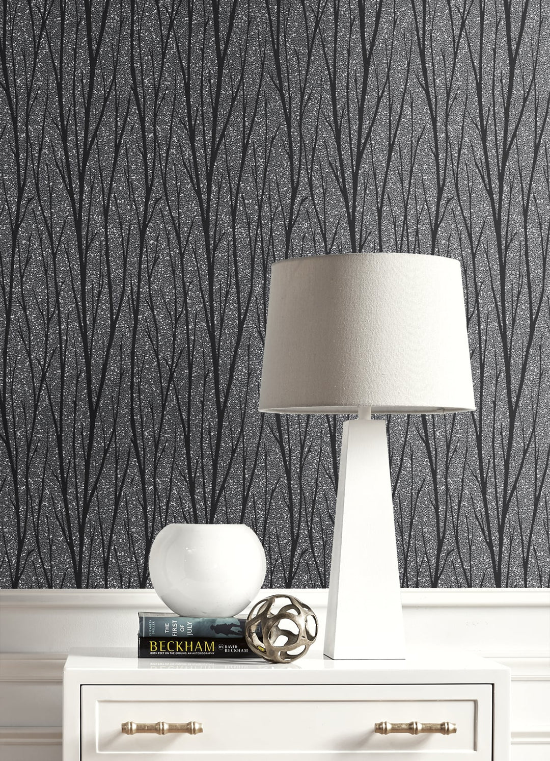 Birch Trail Black Satin & Silver Glitter 2232102 by Etten Gallerie Designer Wallpaper
