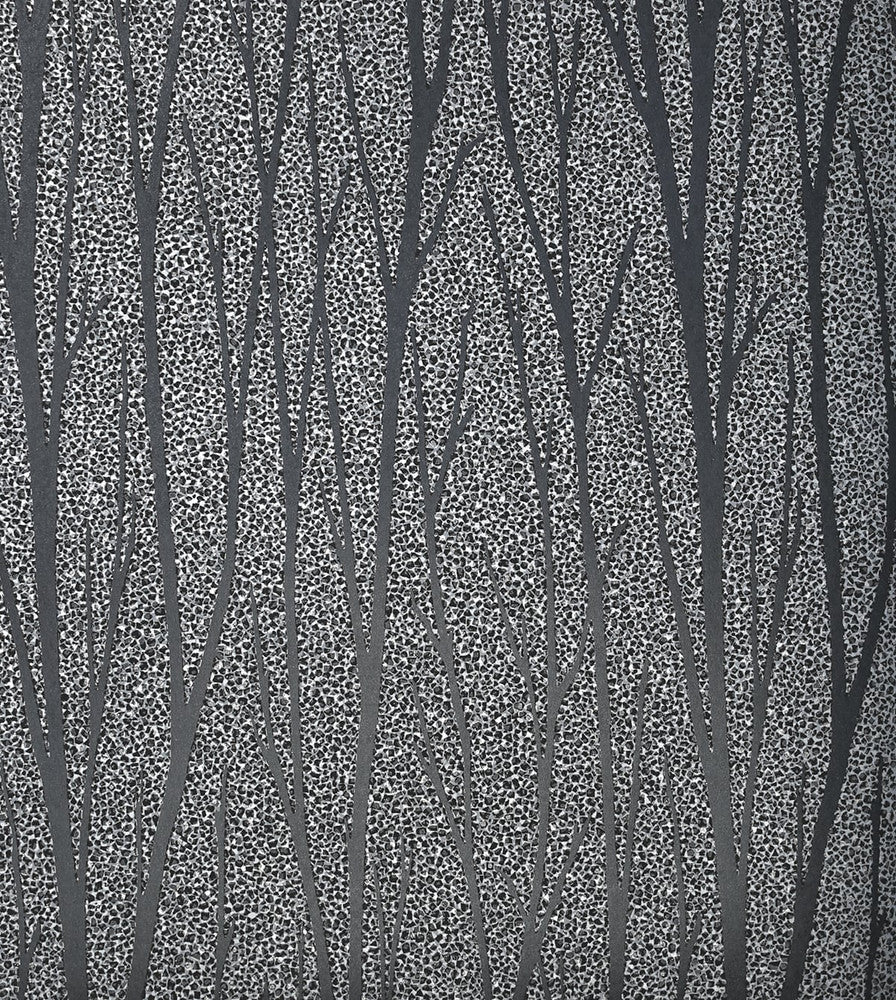 Birch Trail Black Satin & Silver Glitter by Seabrook Wallpaper Essential Textures Netherlands 56.05 25.2" 20.5" - Fabric Carolina -
