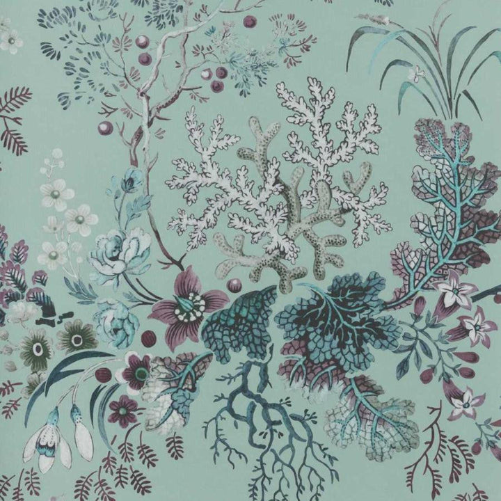 Kilburn'S Coral (Wp) # 02 Mist by 1838 Wallcoverings Designer Wallpaper V&A Decorative Papers HALF DROP PASTE THE WALL UNITED KINGDOM V-41.3" 20.5"X11YD - Swanky Fabrics -
