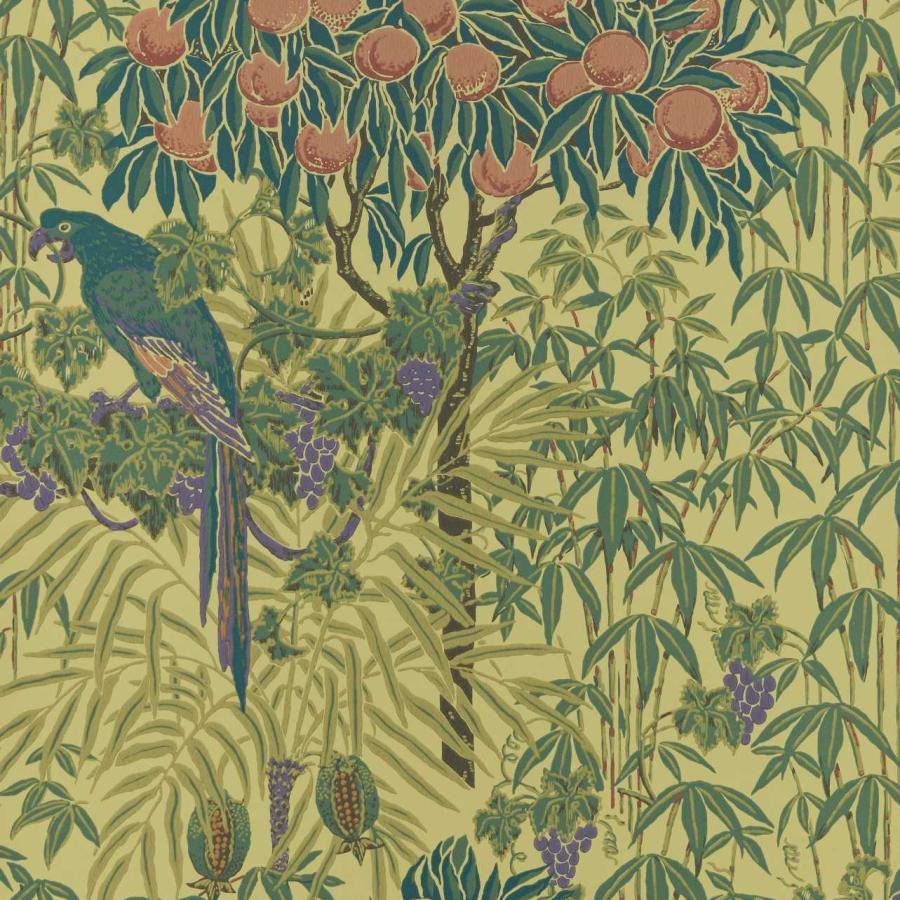 Macaw (Wp) # 03 Vivid Yellow by 1838 Wallcoverings Designer Wallpaper V&A Decorative Papers HALF DROP PASTE THE WALL UNITED KINGDOM V-25" 20.5"X11YD - Swanky Fabrics -