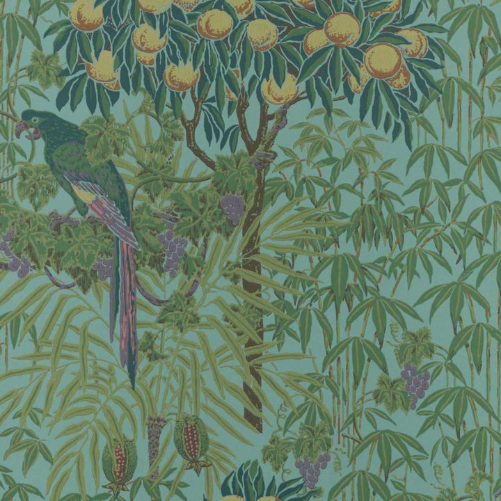 Macaw (Wp) # 04 Teal by 1838 Wallcoverings Wallpaper V&A Decorative Papers HALF DROP PASTE THE WALL UNITED KINGDOM V-25" 20.5"X11YD - Fabric Carolina -