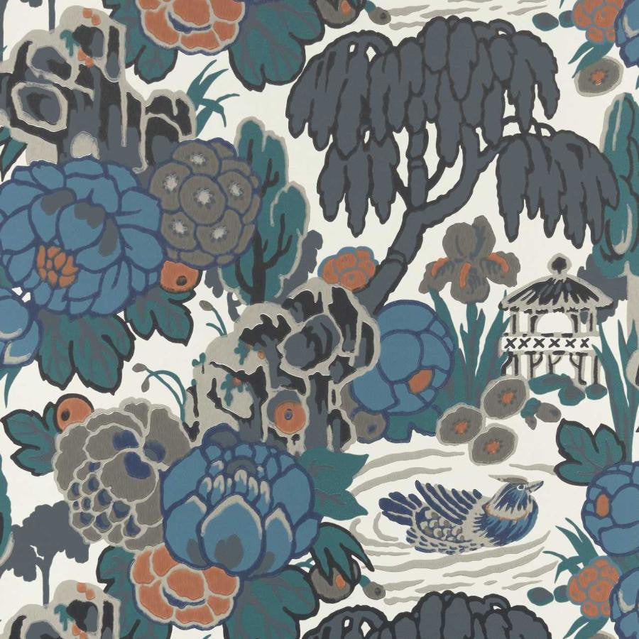 Mandarin Garden (Wp) # 03 Ink by 1838 Wallcoverings Wallpaper V&A Decorative Papers HALF DROP PASTE THE WALL UNITED KINGDOM V-18" 20.5"X11YD - Fabric Carolina -