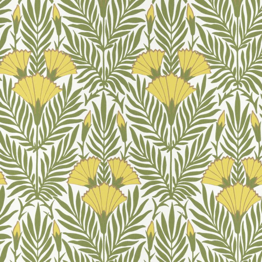 Floral Fanfare (Wp) # 01 Vivid Yellow by 1838 Wallcoverings Designer Wallpaper V&A Decorative Papers STRAIGHT PASTE THE WALL UNITED KINGDOM V-16.5" 20.5"X11YD - Swanky Fabrics -