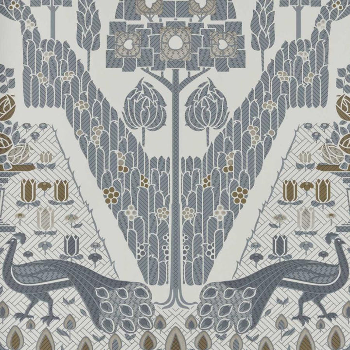 Peacock Topiary (Wp) # 01 Monochrome by 1838 Wallcoverings Wallpaper V&A Decorative Papers STRAIGHT PASTE THE WALL UNITED KINGDOM V-25" 20.5"X11YD - Fabric Carolina -