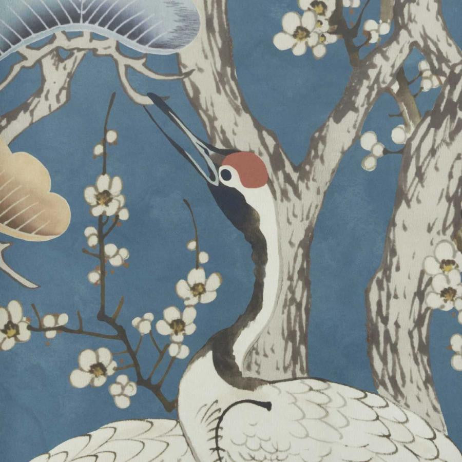 Kyoto Blossom (Wp) # 01 Prussian Blue by 1838 Wallcoverings Wallpaper V&A Decorative Papers STRAIGHT PASTE THE WALL UNITED KINGDOM V-118"H-81.9" 20.5"X13.7YD - Fabric Carolina -