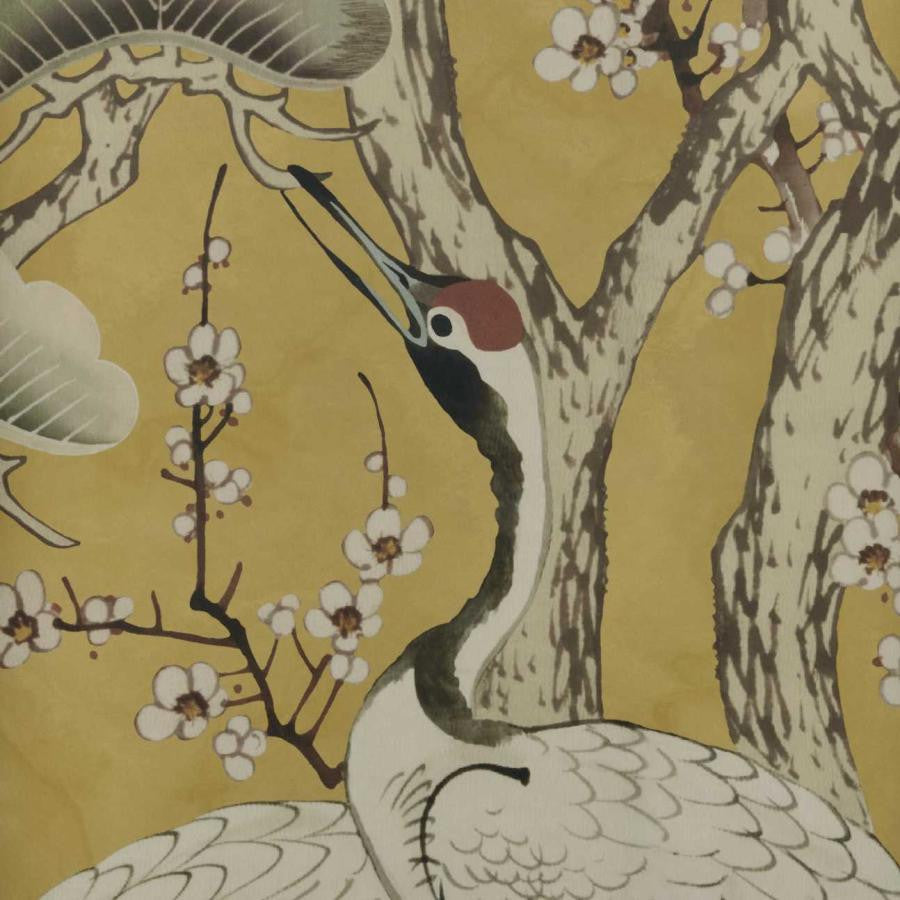 Kyoto Blossom (Wp) # 02 Golden Yellow by 1838 Wallcoverings Designer Wallpaper V&A Decorative Papers STRAIGHT PASTE THE WALL UNITED KINGDOM V-118"H-81.9" 20.5"X13.7YD - Swanky Fabrics -