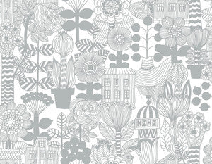 Lintukoto Gray and Off-White by Seabrook Wallpaper