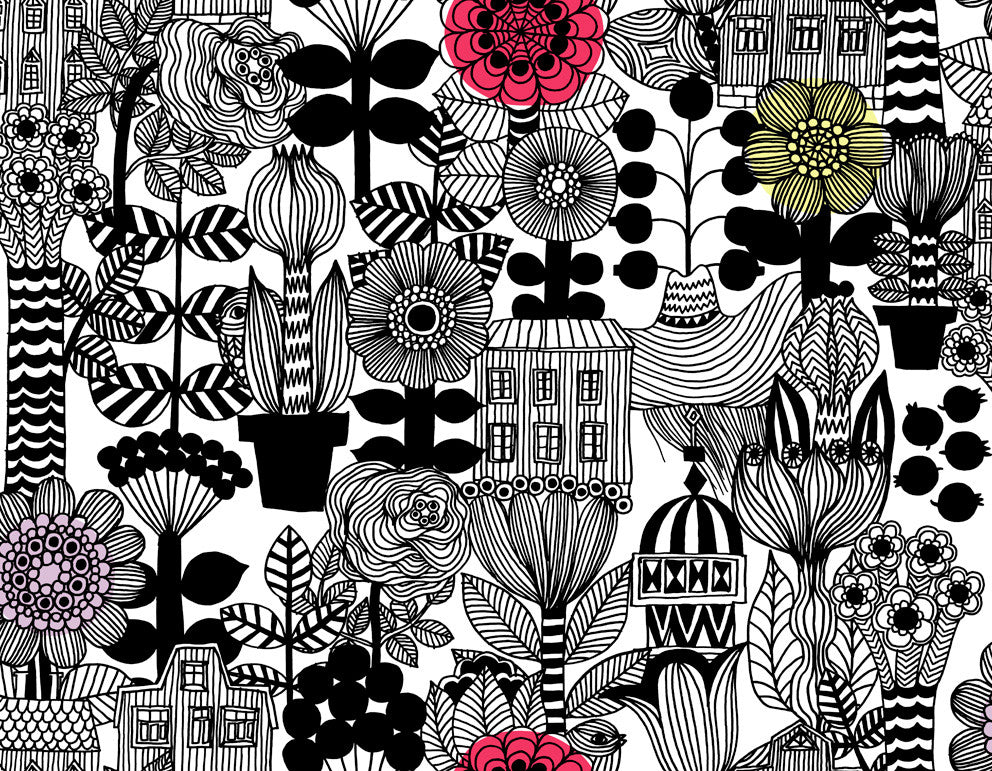 Lintukoto Ebony and Off-White by Seabrook Wallpaper Marimekko Vol. 5 Italy 75.5 4" 27.5" - Fabric Carolina -