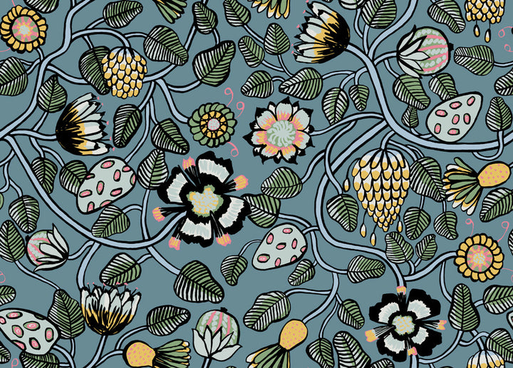Pieni Tiara Sea Green and Dandelion by Seabrook Wallpaper Marimekko Vol. 5 Italy 75.5 19.7" 27.5" - Fabric Carolina -