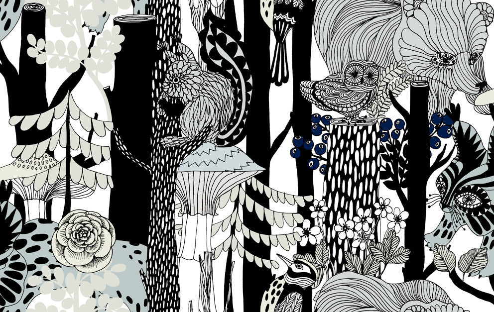 Pikkuveljekset Ebony and Steel Gray by Seabrook Wallpaper Marimekko Vol. 5 Italy 75.5 13" 27.5" - Fabric Carolina -