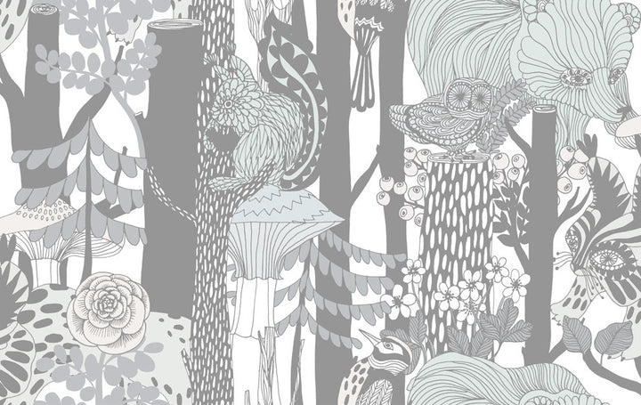 Pikkuveljekset Mint and Charcoal by Seabrook Wallpaper Marimekko Vol. 5 Italy 75.5 13" 27.5" - Fabric Carolina -