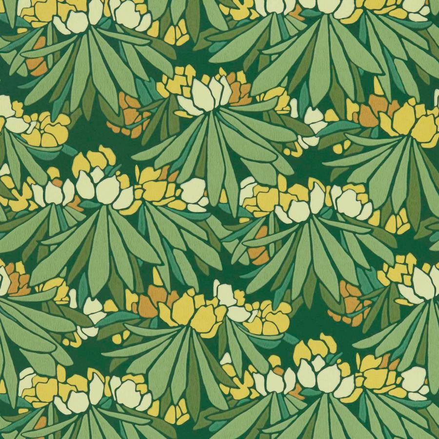 Rhododendron (Wp) # 02 Yellow by 1838 Wallcoverings Wallpaper V&A Decorative Papers Ii STRAIGHT PASTE THE WALL UNITED KINGDOM V-17.5" 20.5"X11YD - Fabric Carolina -
