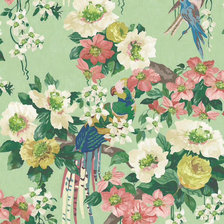 Floral Serenade (Wp) # 02 Verde by 1838 Wallcoverings Designer Wallpaper V&A Decorative Papers Ii HALF DROP PASTE THE WALL UNITED KINGDOM V-21" 20.5"X11YD - Swanky Fabrics -