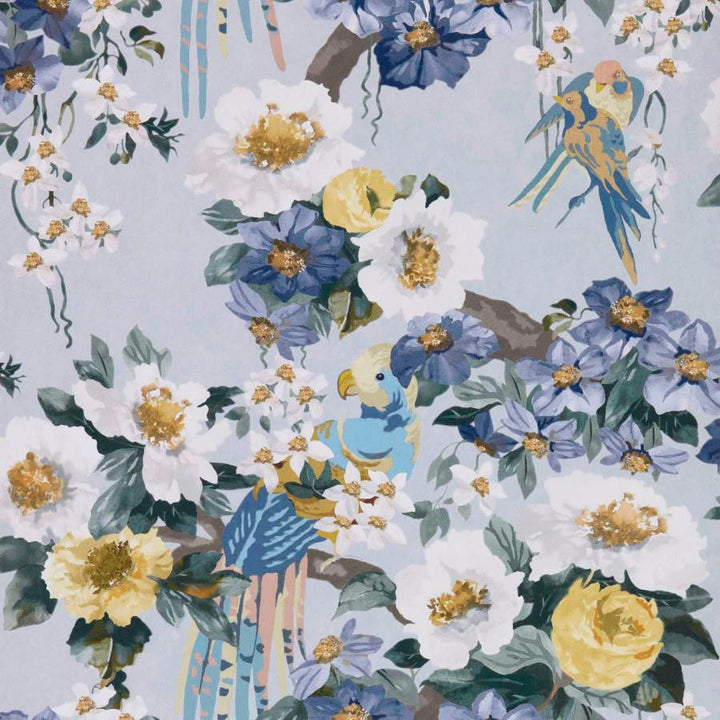 Floral Serenade (Wp) # 04 Sky by 1838 Wallcoverings Designer Wallpaper V&A Decorative Papers Ii HALF DROP PASTE THE WALL UNITED KINGDOM V-21" 20.5"X11YD - Swanky Fabrics -