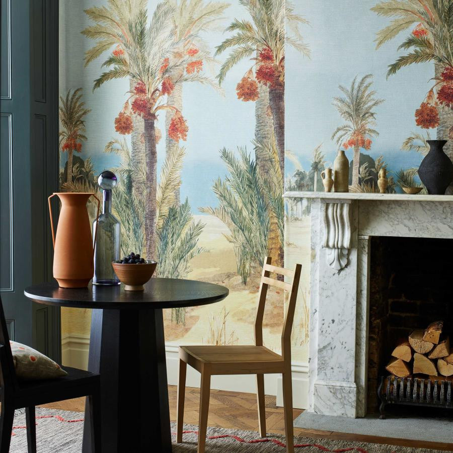 Date Palm (Wp) # 01 Sand by 1838 Wallcoverings Wallpaper V&A Decorative Papers Ii STRAIGHT PASTE THE WALL UNITED KINGDOM V-118"H-81.9" 20.5"X13.7YD - Fabric Carolina -