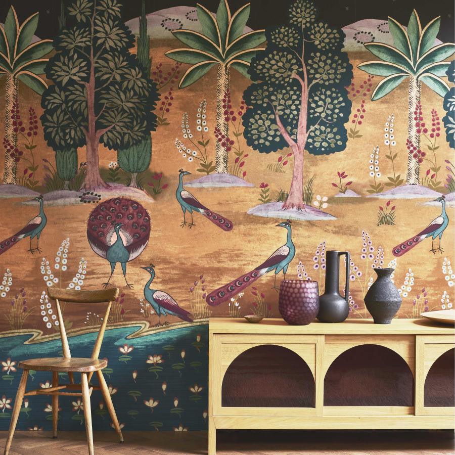 Garland Of Ragini (Wp) # 02 Night by 1838 Wallcoverings Wallpaper V&A Decorative Papers Ii STRAIGHT PASTE THE WALL UNITED KINGDOM V-118"H-81.9" 20.5"X13.7YD - Fabric Carolina -