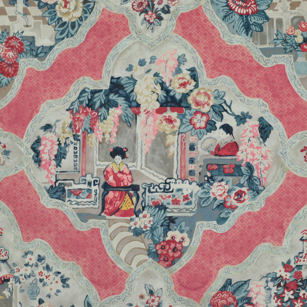 Teahouse Toile Scarlet 2 by P Kaufmann Fabrics Fabric