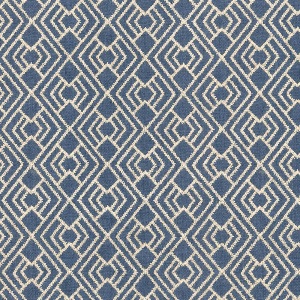 Cordell Emb Indigo 250322 by ED Ellen DeGeneres Fabric - Base: 50%Polyester 50%Cotton Emb: 100%Polyester India 51000 Horizontal: 3.25 and Vertical: 3.25 54" Base 52" Emb - Fabric Carolina -