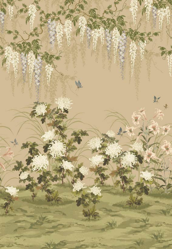Wisteria Bloom (Wp) # 01 Alabaster by 1838 Wallcoverings Designer Wallpaper V&A Decorative Papers Iii STRAIGHT PASTE THE WALL UNITED KINGDOM V-118" H-82" 20.5"X13.7YD - Swanky Fabrics -