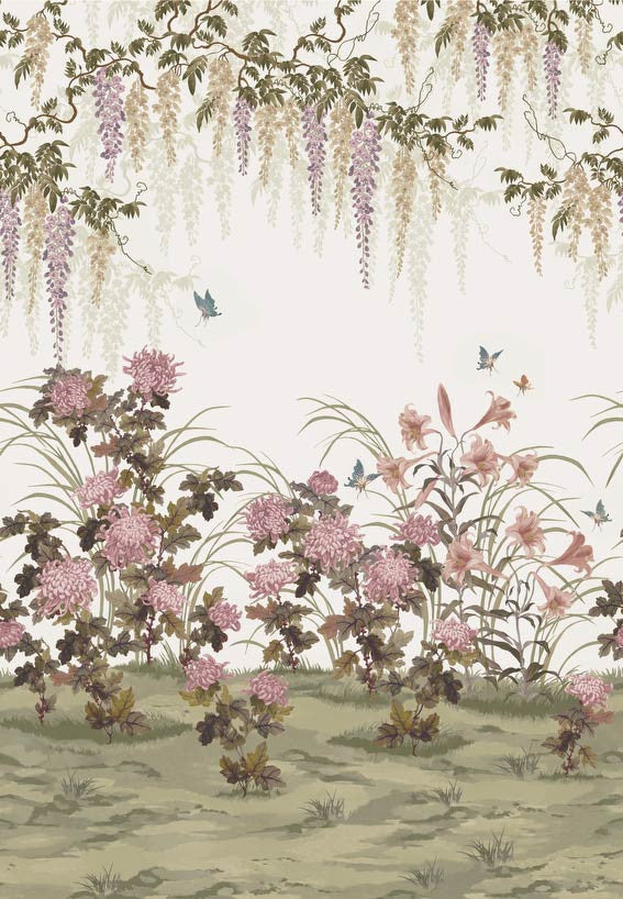 Wisteria Bloom (Wp) # 02 Heather by 1838 Wallcoverings Wallpaper V&A Decorative Papers Iii STRAIGHT PASTE THE WALL UNITED KINGDOM V-118" H-82" 20.5"X13.7YD - Fabric Carolina -