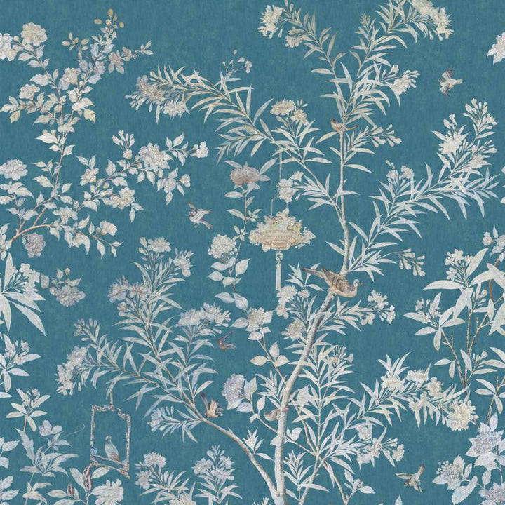 Moor Park (Wp) # 01 Prussian Blue by 1838 Wallcoverings Designer Wallpaper V&A Decorative Papers Iii STRAIGHT PASTE THE WALL UNITED KINGDOM V-118" H-82" 20.5"X13.7YD - Swanky Fabrics -