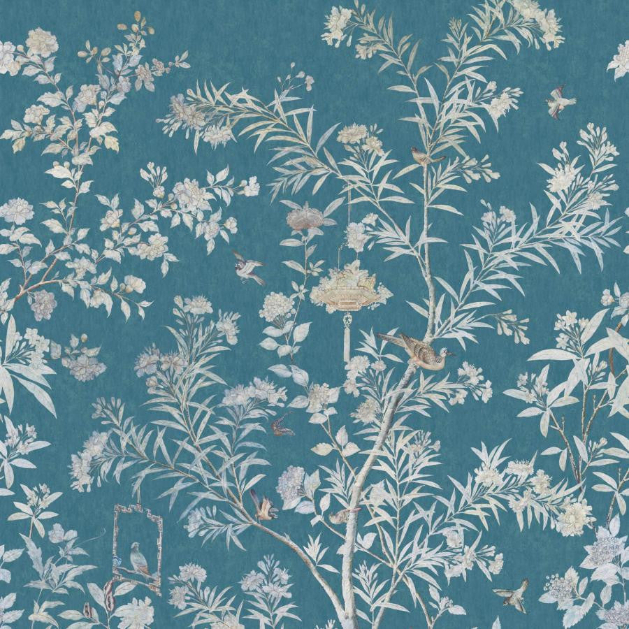 Moor Park (Wp) # 01 Prussian Blue by 1838 Wallcoverings Wallpaper V&A Decorative Papers Iii STRAIGHT PASTE THE WALL UNITED KINGDOM V-118" H-82" 20.5"X13.7YD - Fabric Carolina -