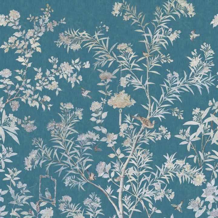 Moor Park (Wp) # 01 Prussian Blue by 1838 Wallcoverings Wallpaper V&A Decorative Papers Iii STRAIGHT PASTE THE WALL UNITED KINGDOM V-118" H-82" 20.5"X13.7YD - Fabric Carolina -