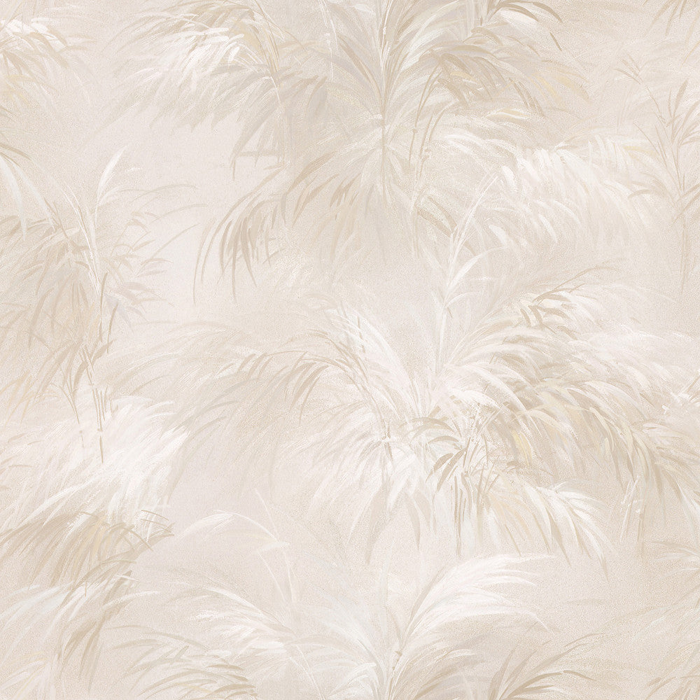 Kaley Cream Satin Leaves Wallpaper by Brewster Bath Bath Bath IV Covers about 56.4 square feet 20.5-in by 33-ft long roll Unpasted 21 - Fabric Carolina -
