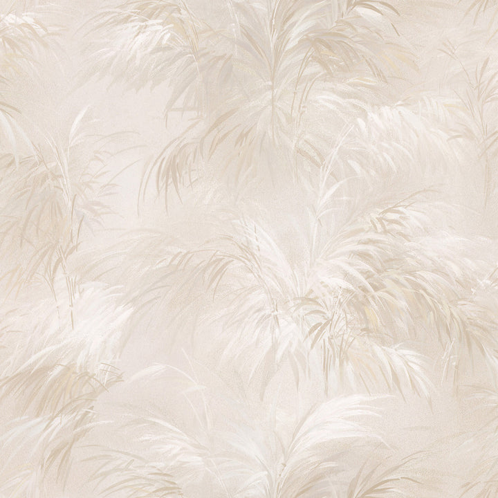 Kaley Cream Satin Leaves Wallpaper by Brewster Bath Bath Bath IV Covers about 56.4 square feet 20.5-in by 33-ft long roll Unpasted 21 - Fabric Carolina -