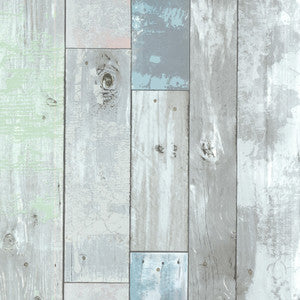 Dean Blue Distressed Wood Panel Wallpaper by Brewster