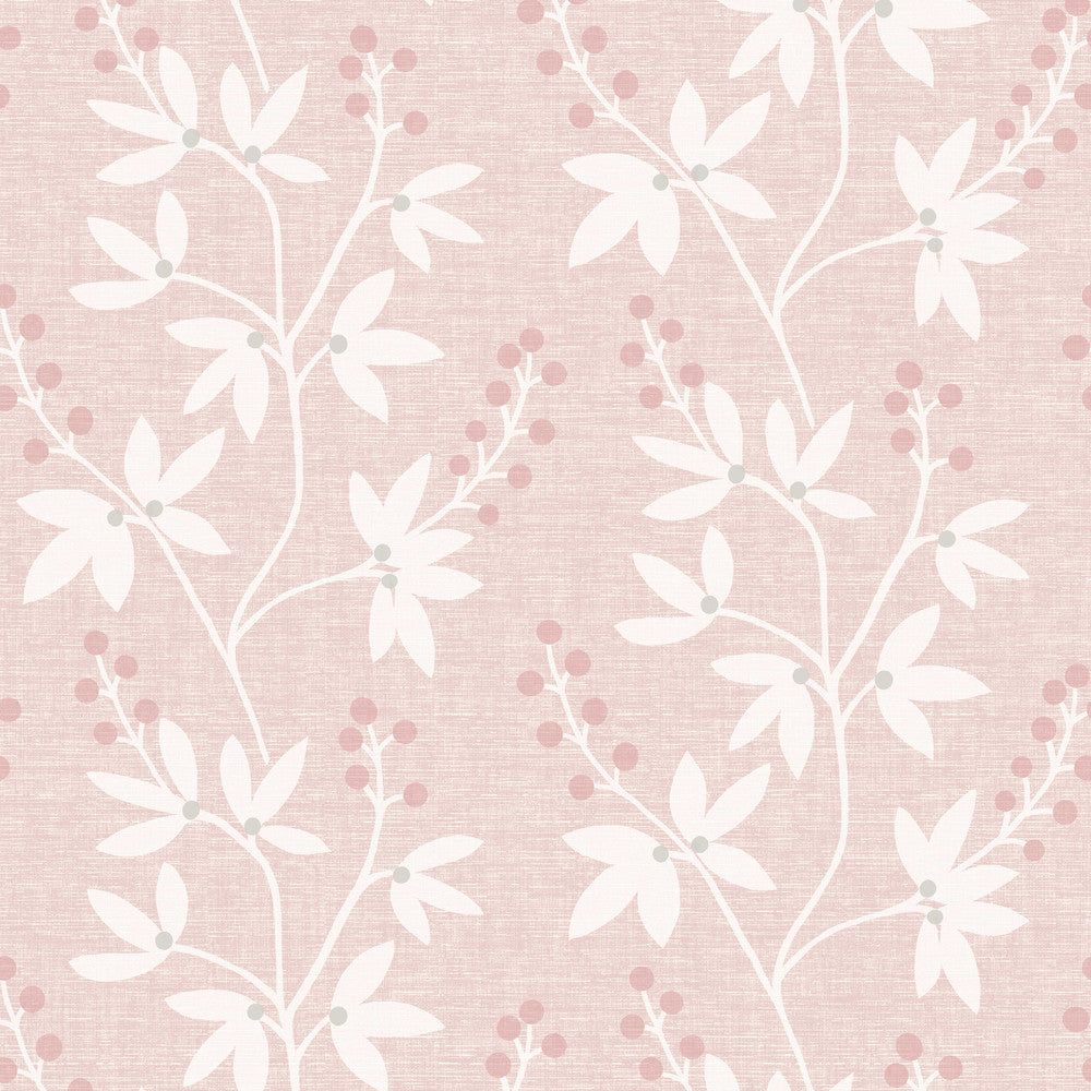 Linnea Pink Botanical Trail Wallpaper by Brewster Bath Bath Bath IV Covers about 56.4 square feet 20.5-in by 33-ft long roll Unpasted 25.2 - Fabric Carolina -
