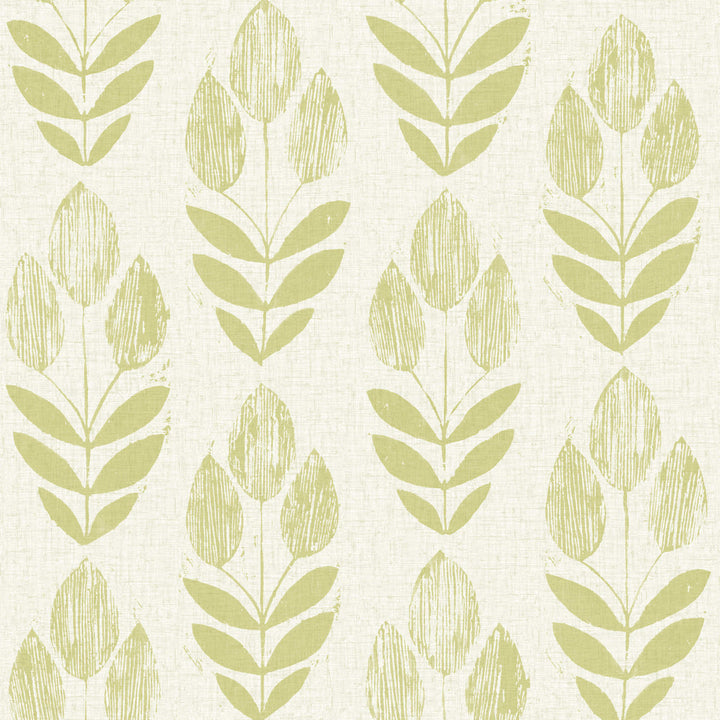 Skye Light Green Block Print Tulip Wallpaper by Brewster Bath Bath Bath IV Covers about 56.4 square feet 20.5-in by 33-ft long roll Unpasted 21 - Fabric Carolina -
