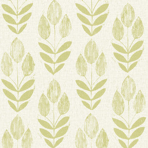 Skye Light Green Block Print Tulip Wallpaper by Brewster