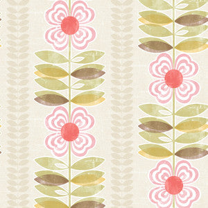 Avril Pink Modern Floral Stripe Wallpaper by Brewster