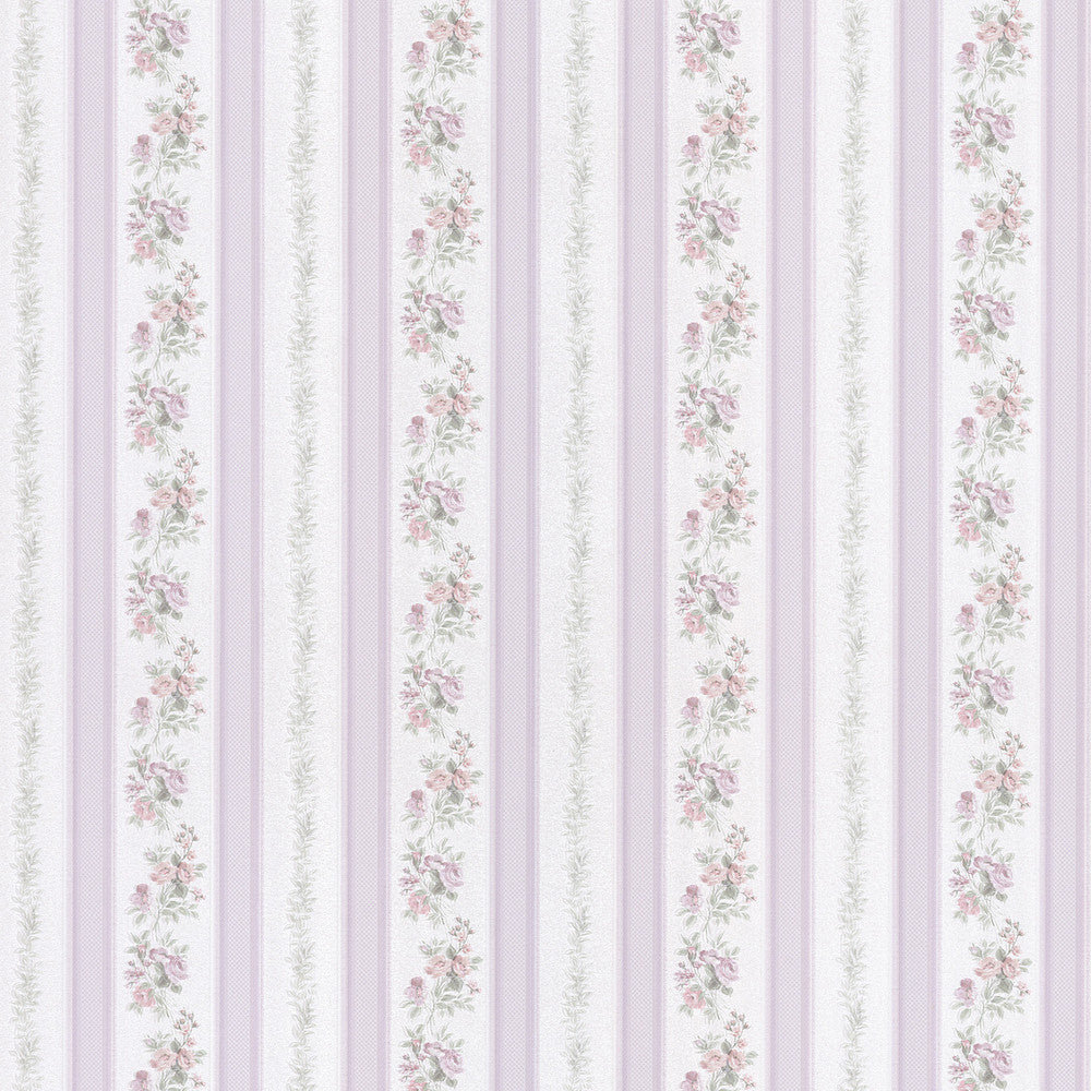 Merle Lavender Floral Stripe Wallpaper by Brewster Bath Bath Bath IV Covers about 56.4 square feet 20.5-in by 33-ft long roll Prepasted 3.4 - Fabric Carolina -