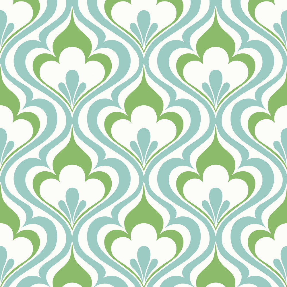Lola Blue Ogee Bargello Wallpaper by Beacon House Simple Space 2 Covers about 56.4 square feet 20.5-in by 33-ft long roll Unpasted 25.2 - Fabric Carolina -