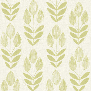 Scandinavian Green Print Tulip Wallpaper by Beacon House