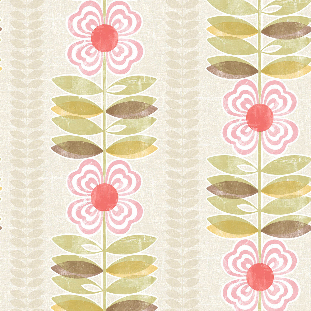 Flora Pink Floral Stripe Wallpaper by Beacon House Simple Space 2 Covers about 56.4 square feet 20.5-in by 33-ft long roll Unpasted 21 - Fabric Carolina -