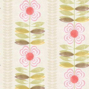 Flora Pink Floral Stripe Wallpaper by Beacon House