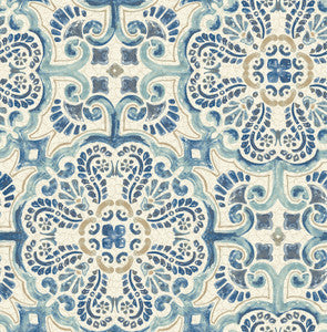 Florentine Blue Tile Wallpaper by A-Street Prints