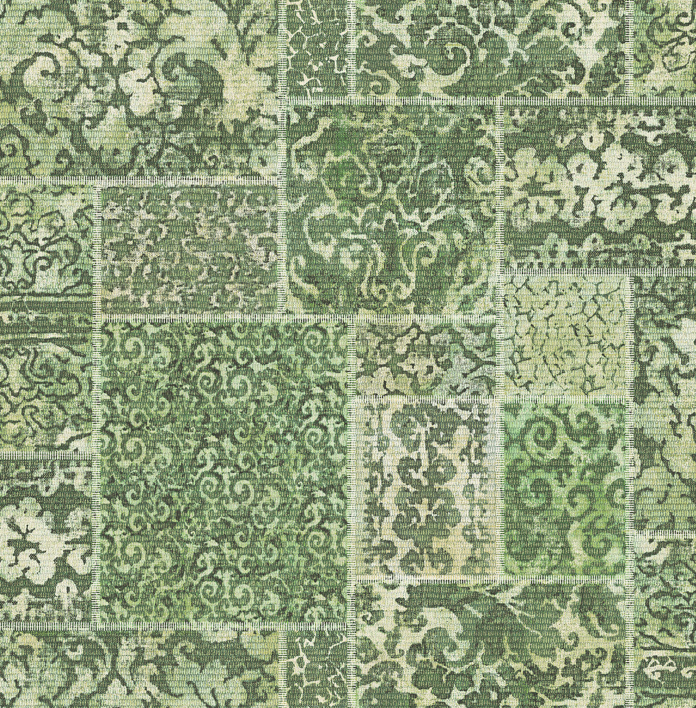 Esma Green Vintage Carpet Wallpaper by A-Street Prints Restored Covers about 56.4 square feet 20.5-in by 33-ft long roll Unpasted 10.4 - Fabric Carolina -