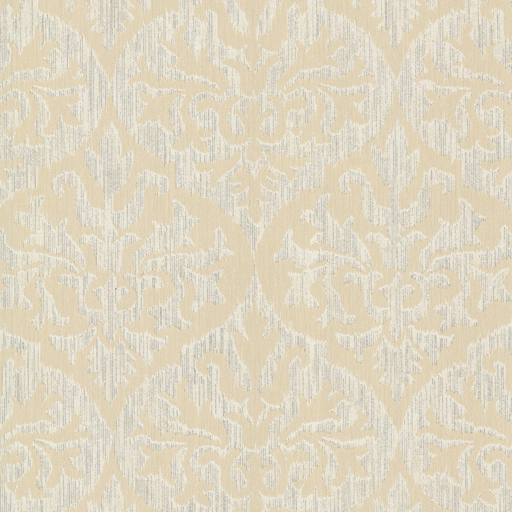 Sumatra Gold Ikat Damask Wallpaper by Kenneth James Sparkle Covers about 56.4 square feet 20.5-in by 33-ft long roll Unpasted 25.2 - Fabric Carolina -