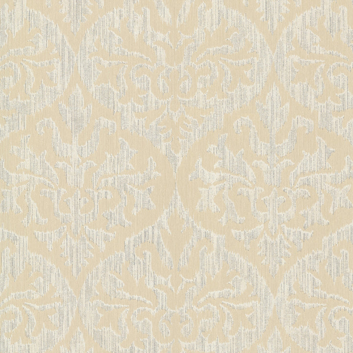 Sumatra Gold Ikat Damask Wallpaper by Kenneth James Sparkle Covers about 56.4 square feet 20.5-in by 33-ft long roll Unpasted 25.2 - Fabric Carolina -