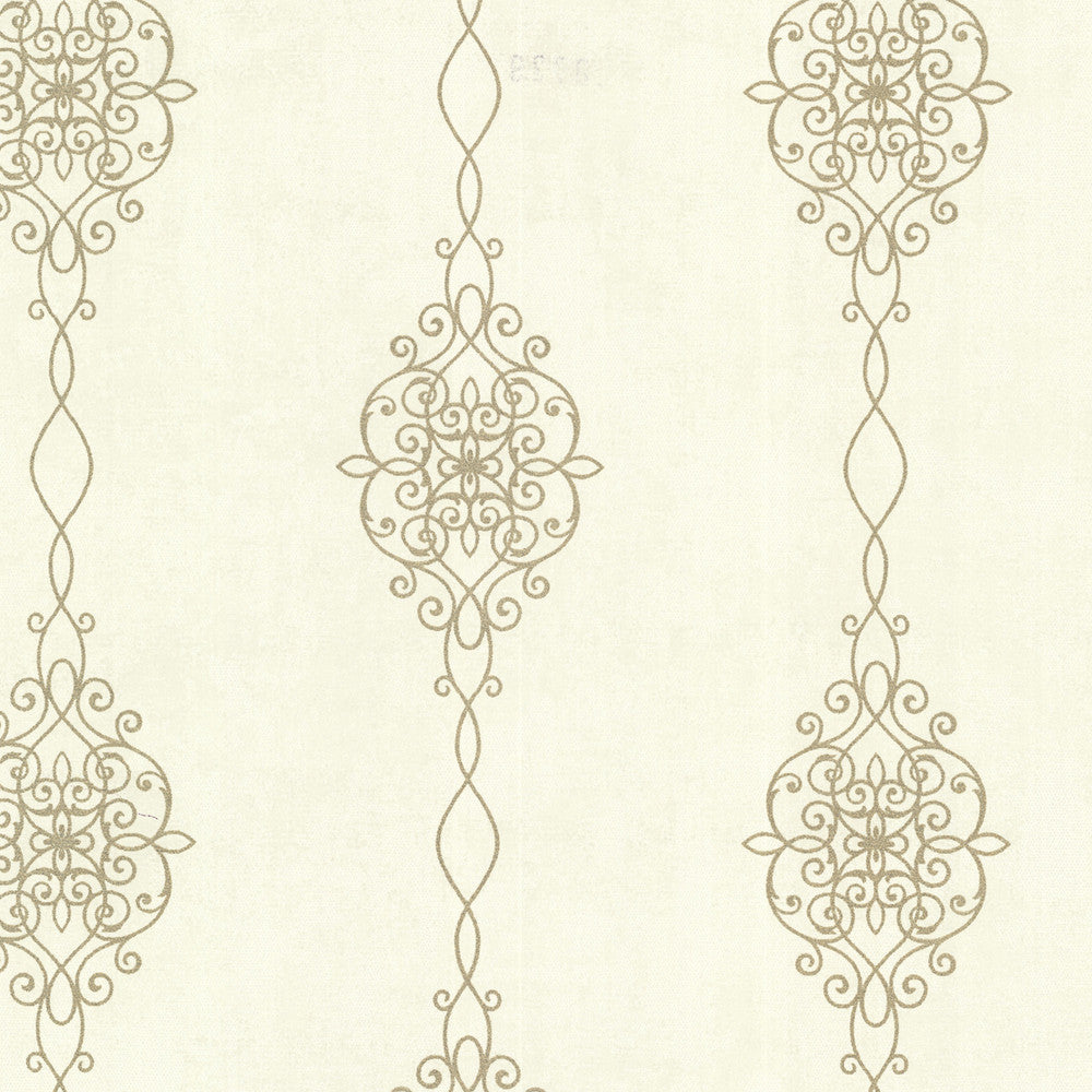 Alvina Gold Ironwork Stripe Wallpaper by Kenneth James Sparkle Covers about 56.4 square feet 20.5-in by 33-ft long roll Unpasted 6.3 - Fabric Carolina -