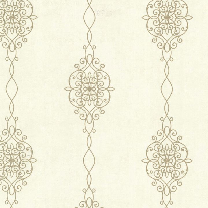 Alvina Gold Ironwork Stripe Wallpaper by Kenneth James Sparkle Covers about 56.4 square feet 20.5-in by 33-ft long roll Unpasted 6.3 - Fabric Carolina -