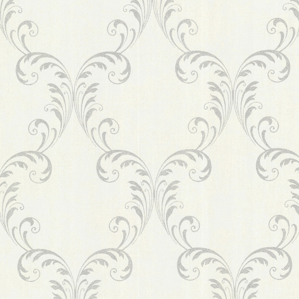 Quill Platinum Ironwork Leaf Wallpaper by Kenneth James Sparkle Covers about 56.4 square feet 20.5-in by 33-ft long roll Unpasted 12.6 - Fabric Carolina -