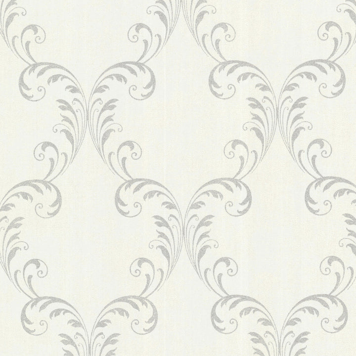 Quill Platinum Ironwork Leaf Wallpaper by Kenneth James Sparkle Covers about 56.4 square feet 20.5-in by 33-ft long roll Unpasted 12.6 - Fabric Carolina -